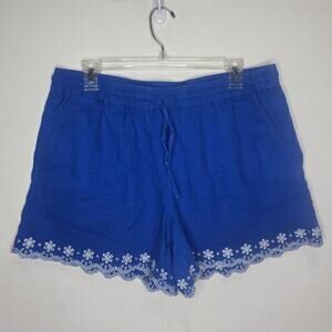 J Crew blue linen blend shorts with white hem details - medium